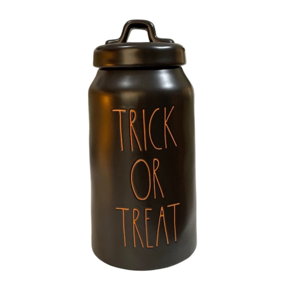 NEW HTF Rae Dunn TRICK OR TREAT Halloween Canister w/Lid & Loop Handle
